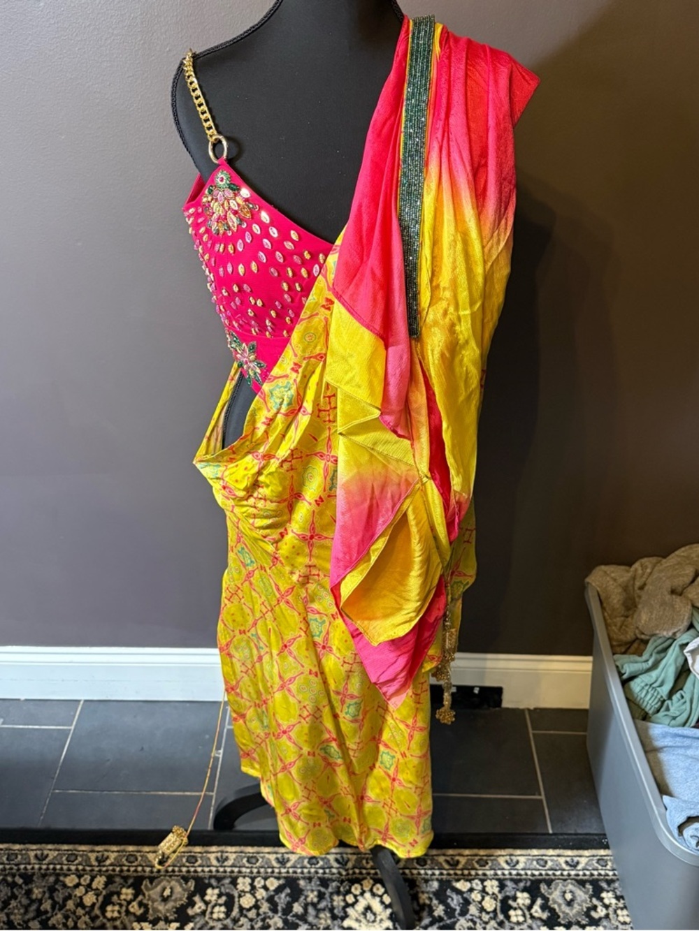 Bright Pink and Yellow 4 piece Indian set